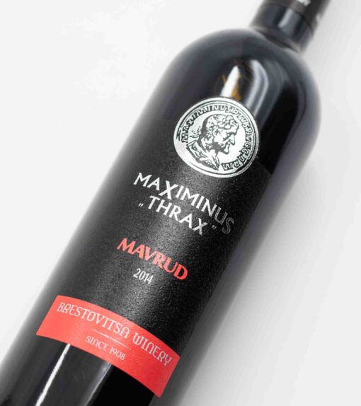 etiketa fľaše bulharského vína Maximinus Thrax Mavrud