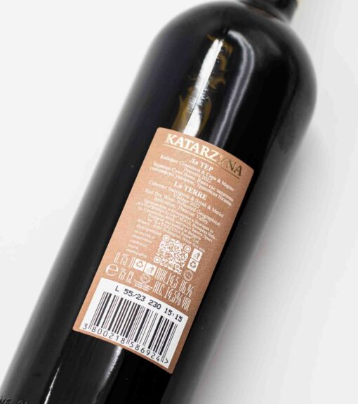 Zadný popis fľaše bulharského vína Katarzyna Estate La Terre